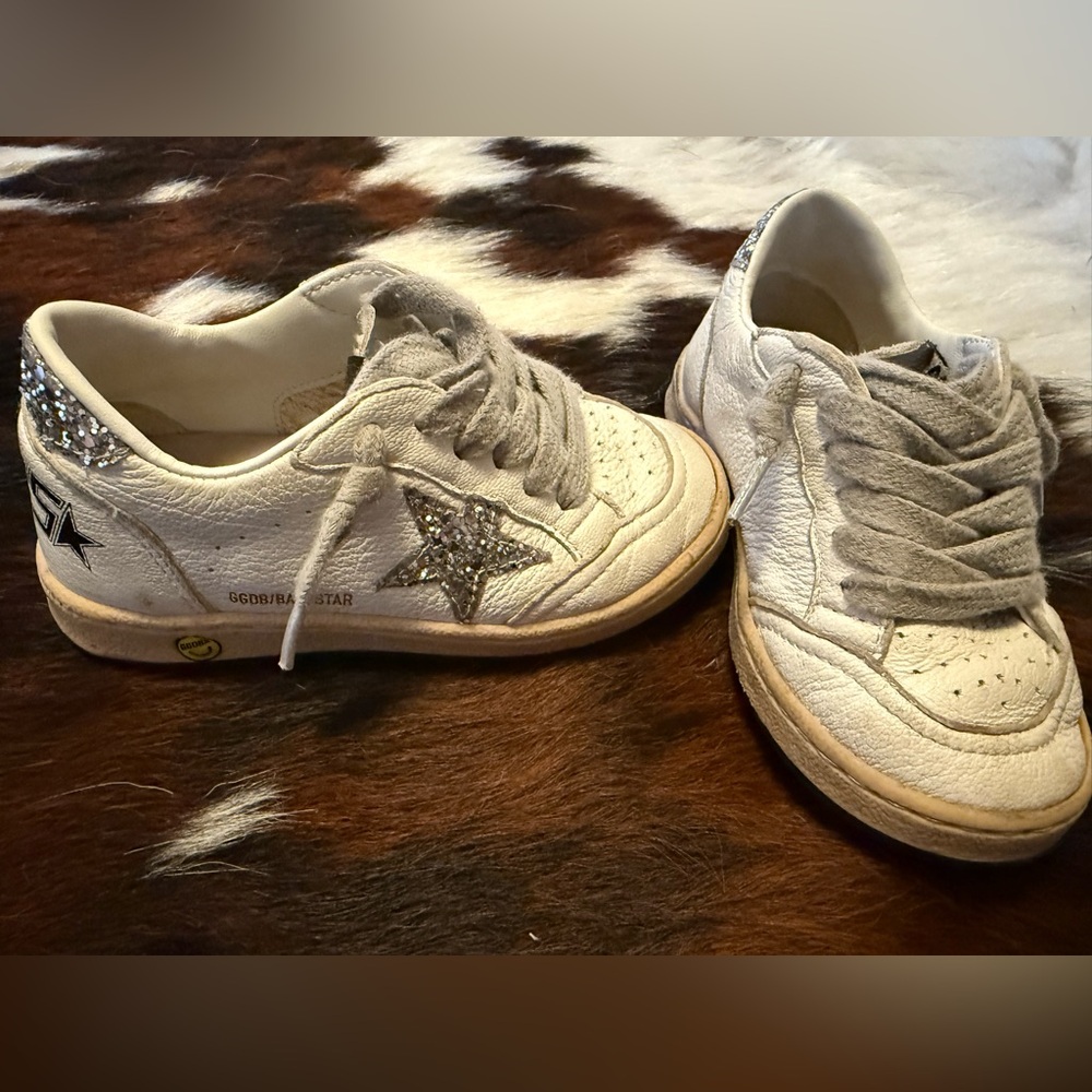 Golden Goose White and Silver Star Kids Sneakers